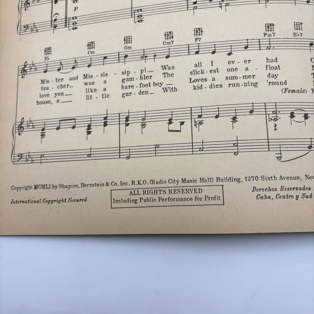 Mister and Mississippi Piano Sheet Music Irving Gordon 1951 Patti Page - Picture 4 of 6